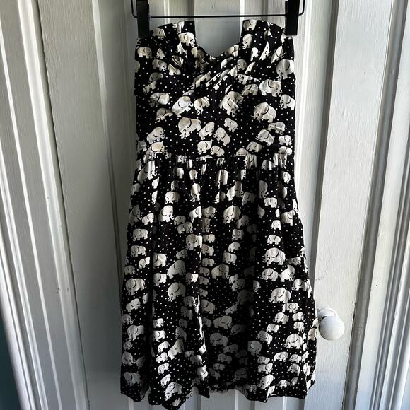 Anthropologie Porridge Elephant Print Strapless Dress - Picture 2 of 7